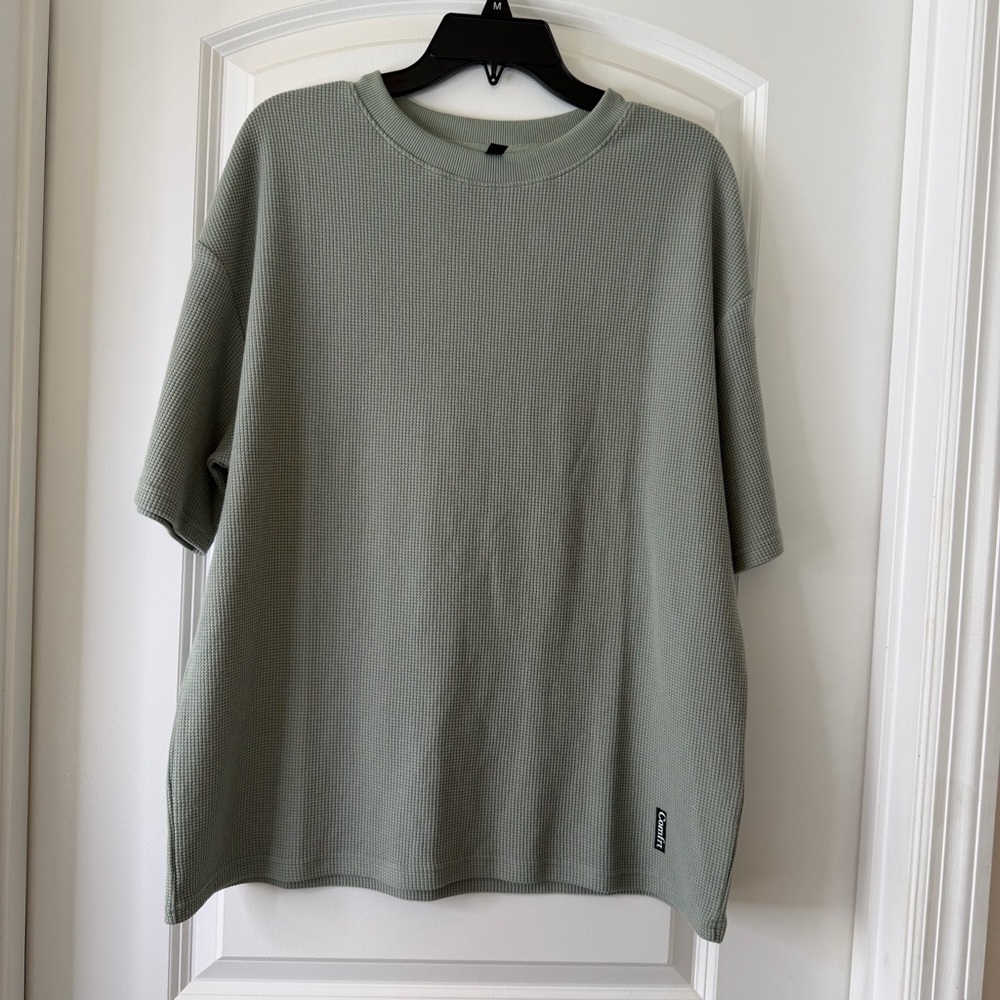 Comfrt Waffle Tee - Oversized Short Sleeve - Sage Green - Size S